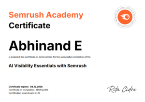 Best Digital Marketer & Graphic Designer In Manjeri Malappuram-Certificate